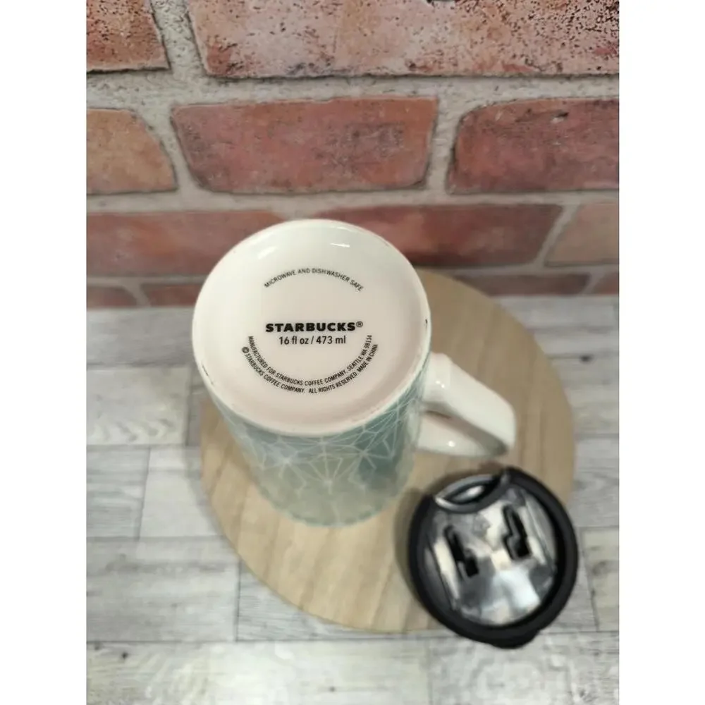 Starbucks 16oz Mermaid Logo Tall Latte Cup Mint Green Geometric Design 2017